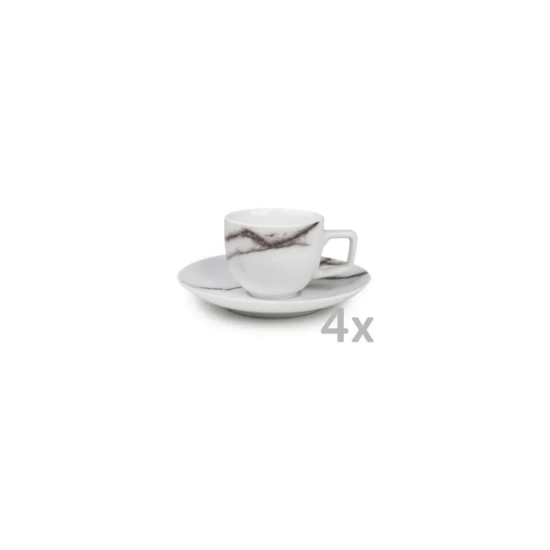 Bezpieczne zakupy Komplet 4 białych filiżanek ze spodkami Salt&Pepper Marble, 0,10 ml Bonami