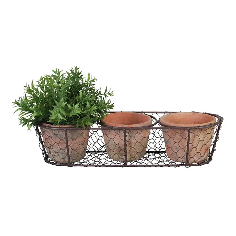 Tylko dziś Zestaw 3 terakotowych doniczek w koszyczku Esschert Design Bonami