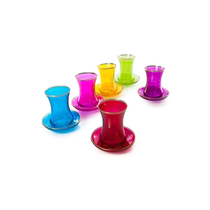 Kup online Kolorowy zestaw szklanek i spodków do herbaty po turecku Vidrex Set Marrakesh, 90 ml Bonami