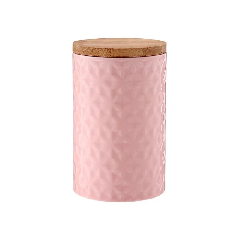 Bezpieczna płatność Różowy porcelanowy pojemnik z bambusowym wieczkiem Ladelle Halo Flower, wys. 17 cm Bonami