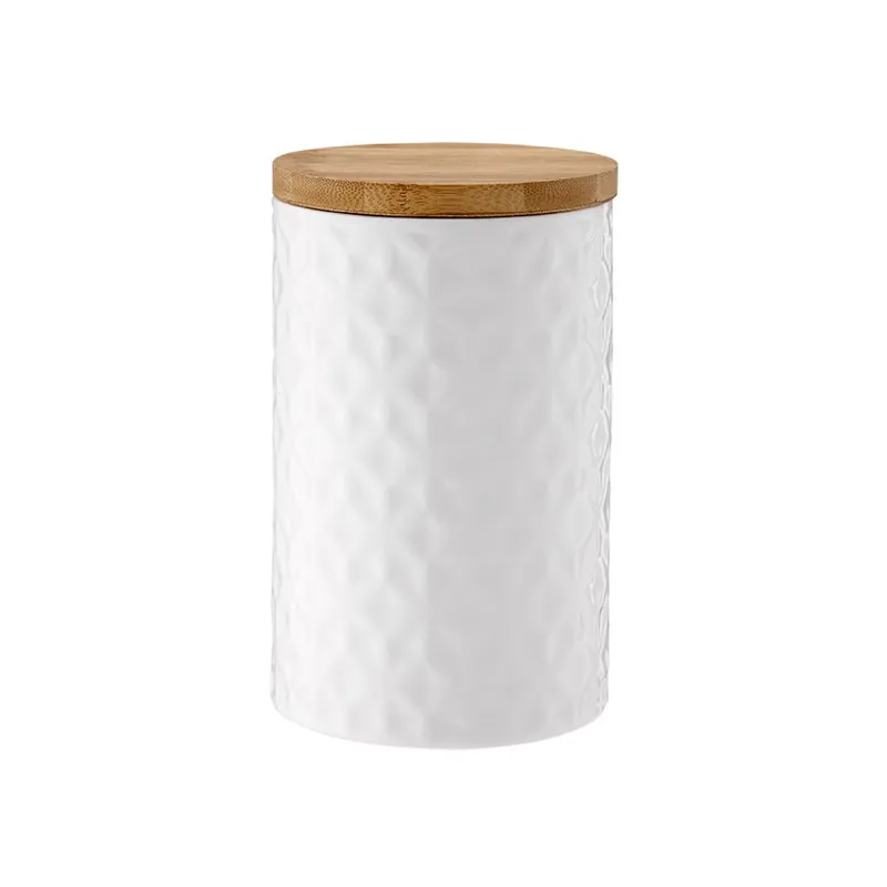 Biała porcelanowy pojemnik z bambusowym wieczkiem Ladelle Halo Flower, wys. 17 cm Bonami Rabat