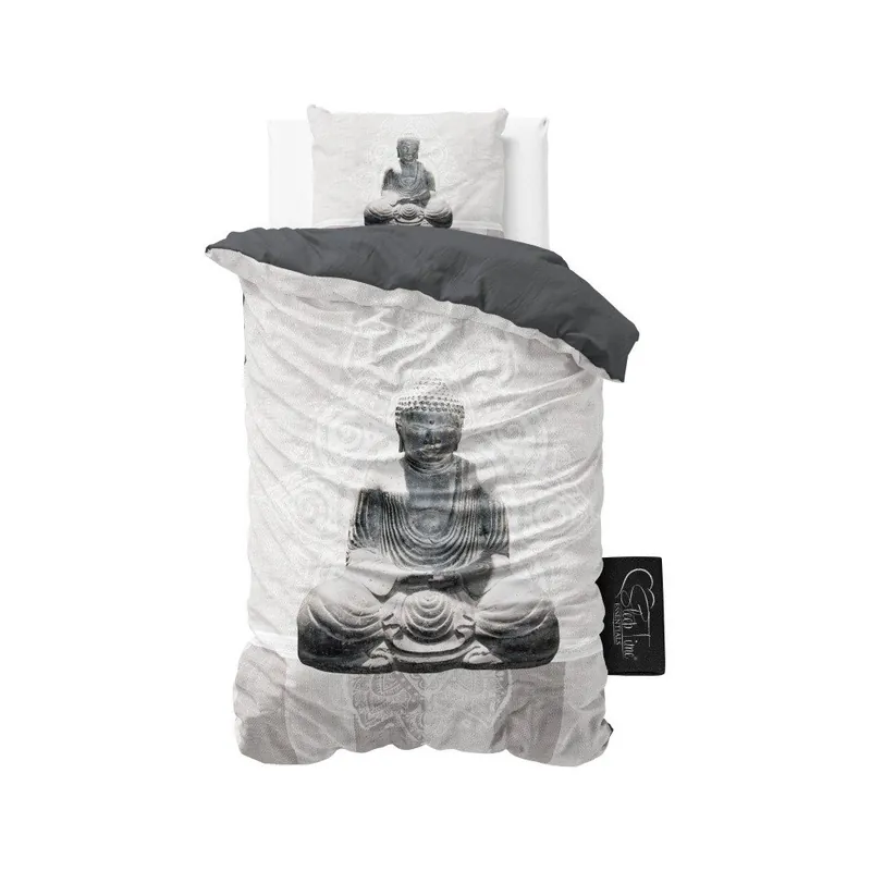Biała pościel z mikroperkalu Sleeptime Buddha Love, 140x220 cm Bonami Okazja